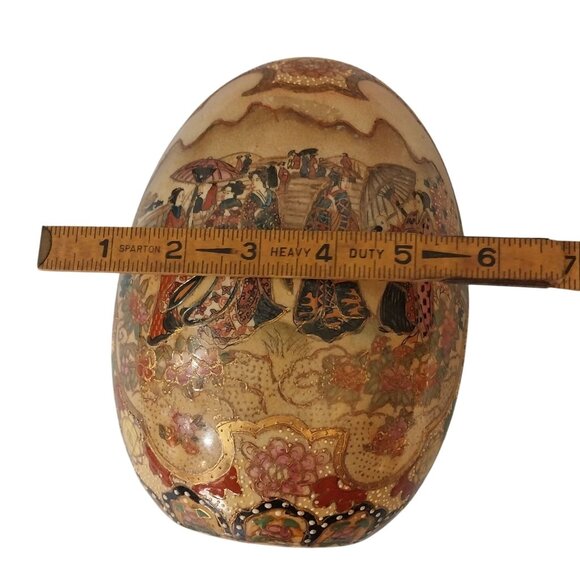 Satsuma Chinese Large Oval Porcelain Display Gold Egg China Moriage Beading - Picture 8 of 8